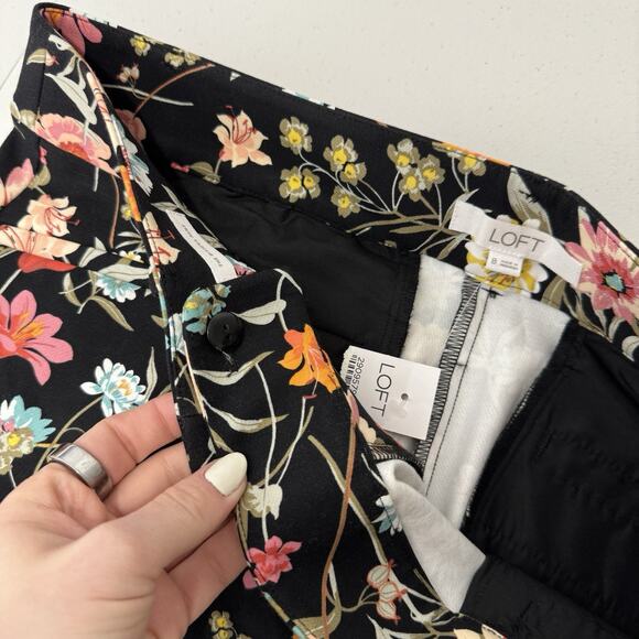 Loft Womens Pants 8 Black The Riviera Cropped Wildflower Floral Cottagecore Boho - Picture 11 of 15